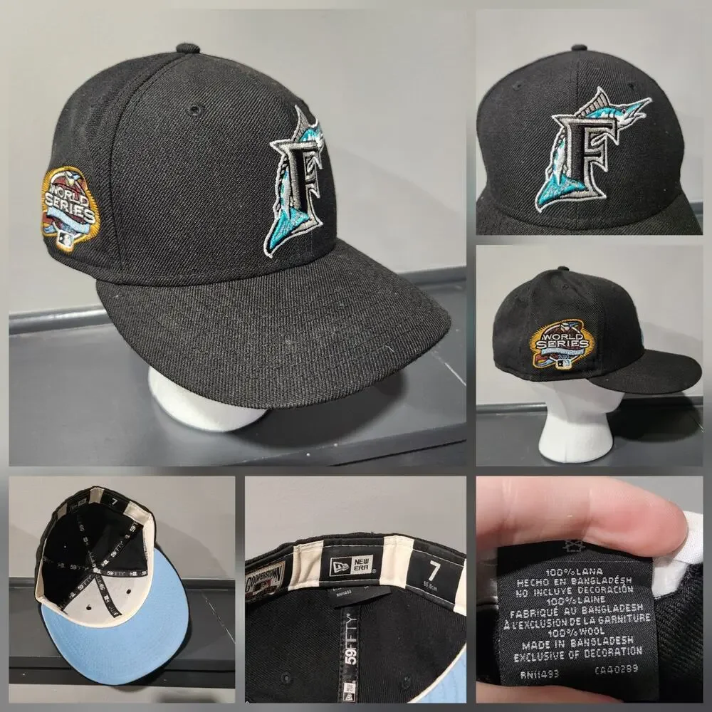 VTG Florida Marlins New Era 59Fifty Mens 7 World Series 2003 Cooperstown Hat Cap